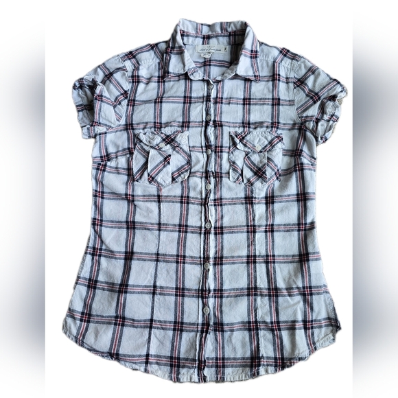 H&M L.O.G.G. Tops - H&M L.O.G.G., Size 6, Red/White/Blue Plaid Short-Sleeve Button-Front